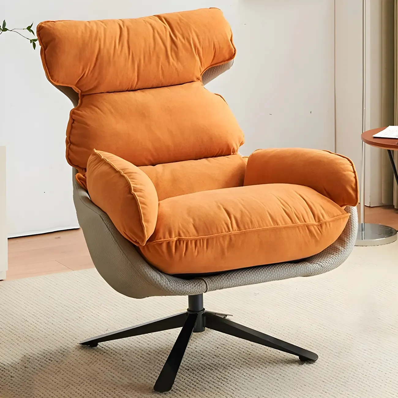 Modern Orange Suede Swivel Armchair for Living Room Image - 7