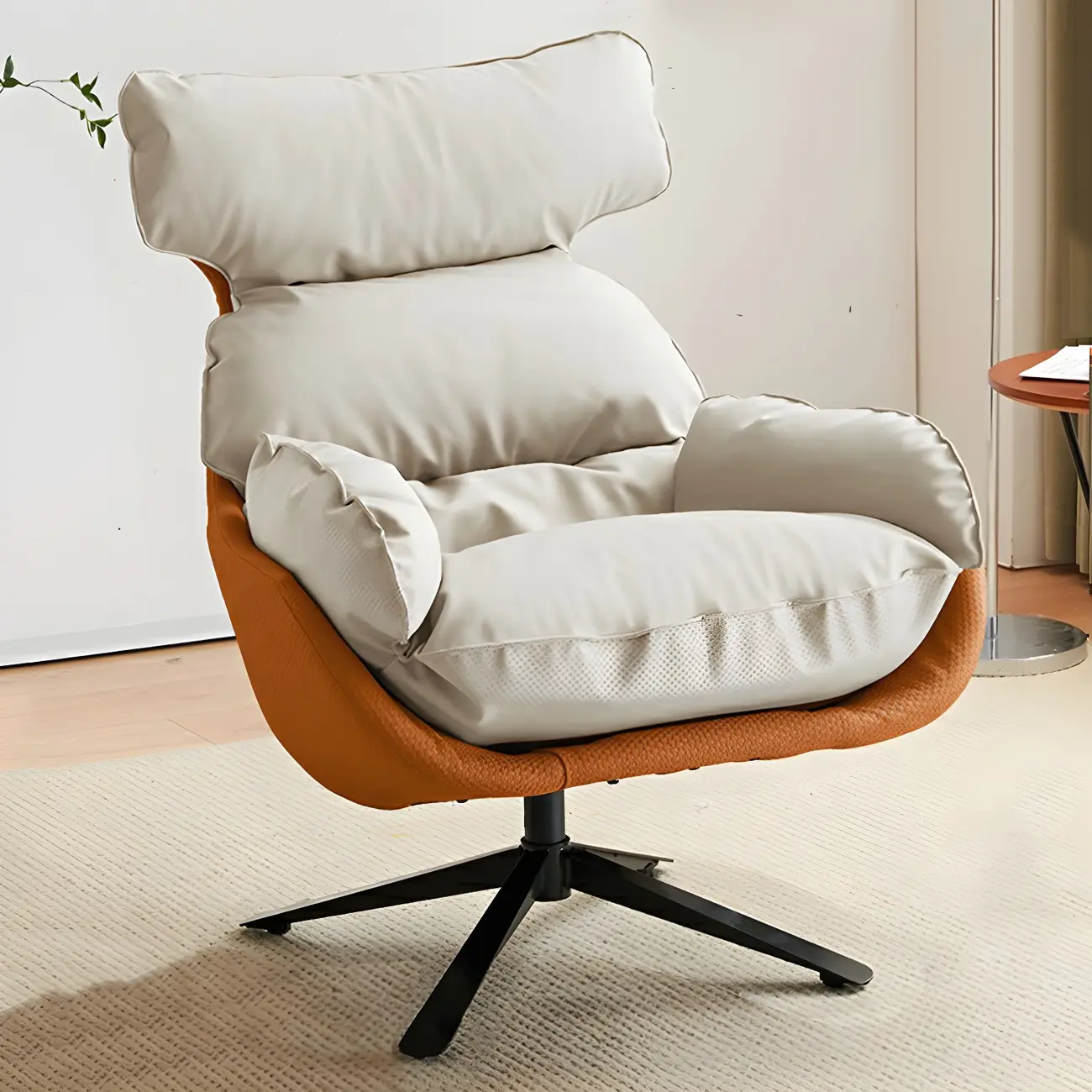 Modern Orange Suede Swivel Armchair for Living Room Image - 8 | homeyfad