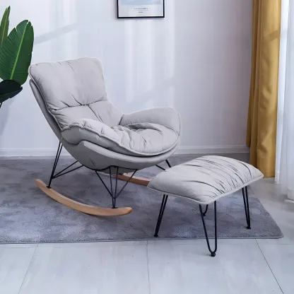 Velvet Upholstered Nursery Rocking Chair with Ottoman for Leisure Image - 14