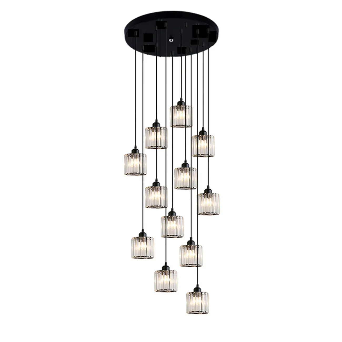 6-Light Spiral Clear Crystal Black Metal Stairwell Pendant Light Image - 6 | homeyfad