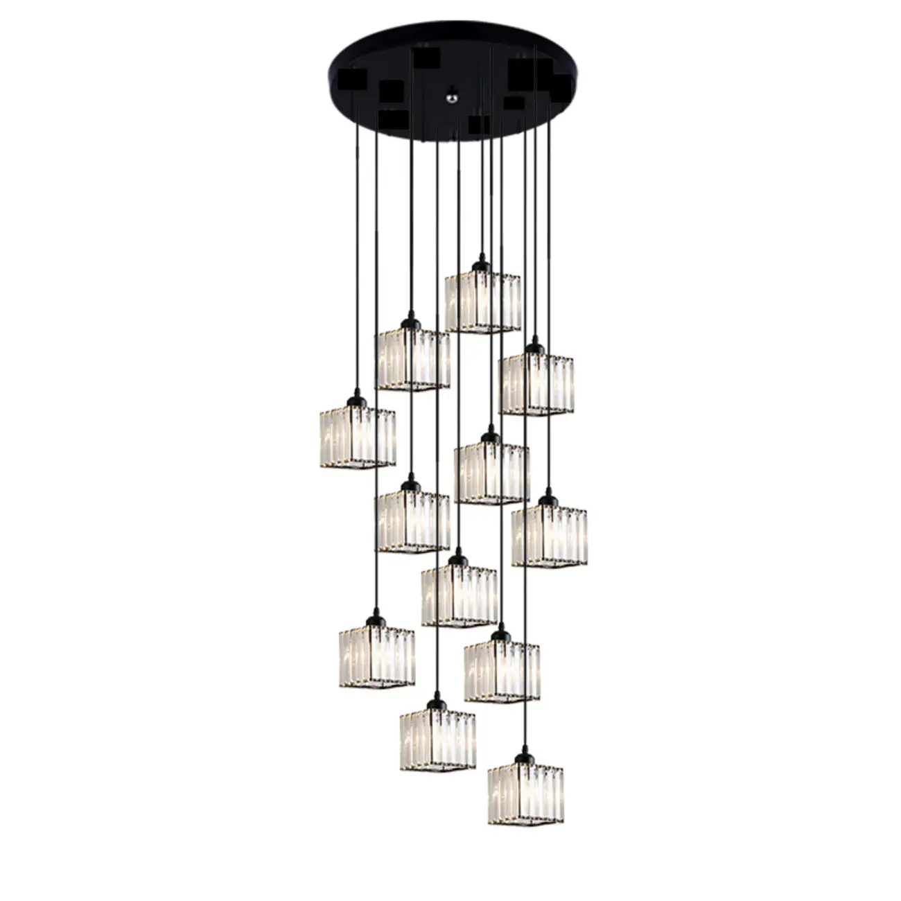 6-Light Spiral Clear Crystal Black Metal Stairwell Pendant Light Image - 10 | homeyfad