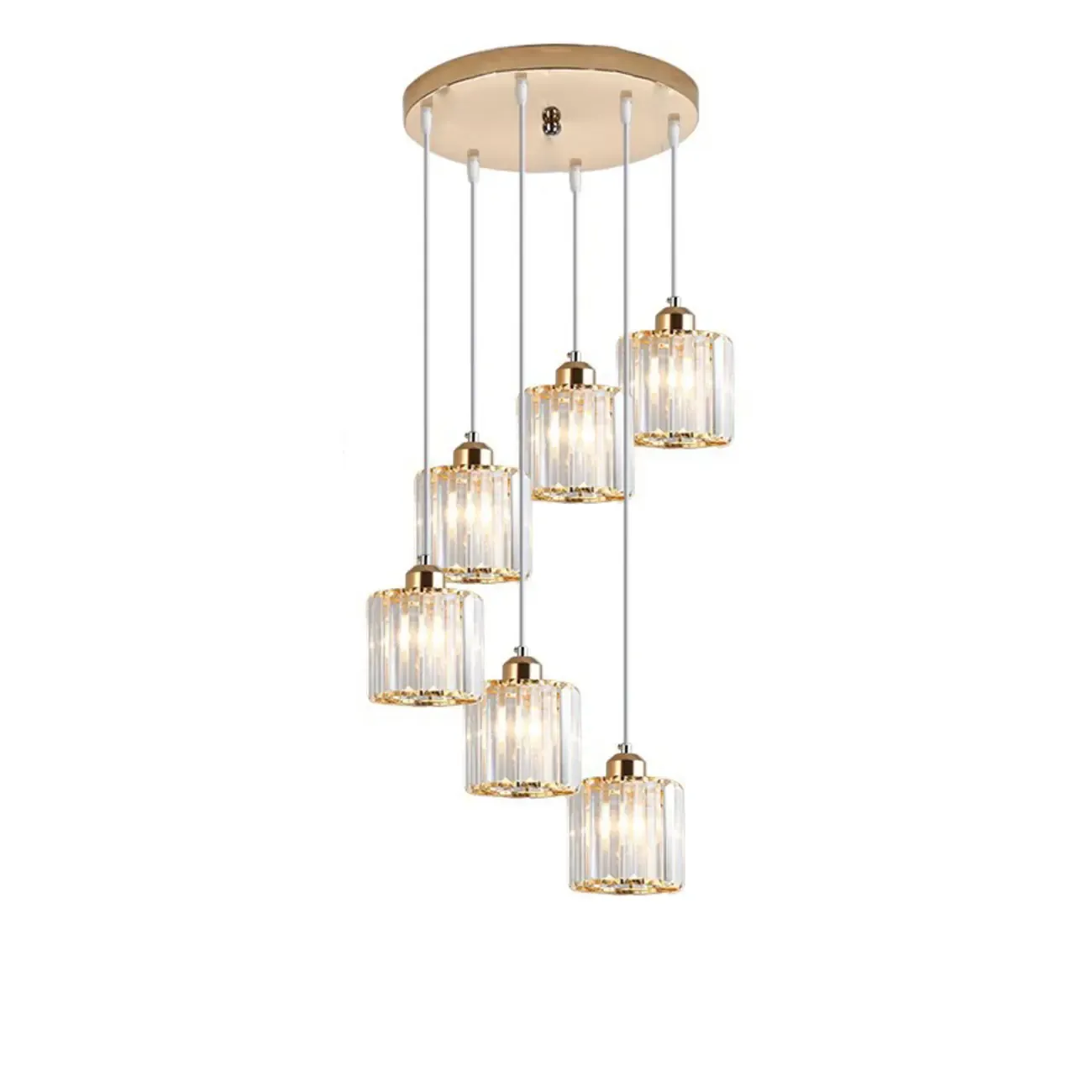 6-Light Spiral Clear Crystal Black Metal Stairwell Pendant Light Image - 11