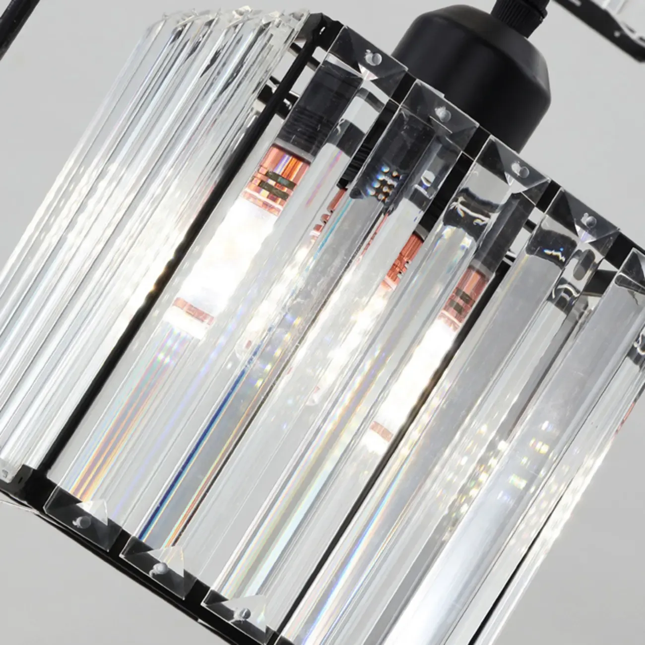 6-Light Spiral Clear Crystal Black Metal Stairwell Pendant Light Image - 19