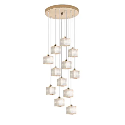 6-Light Spiral Clear Crystal Black Metal Stairwell Pendant Light Image - 21