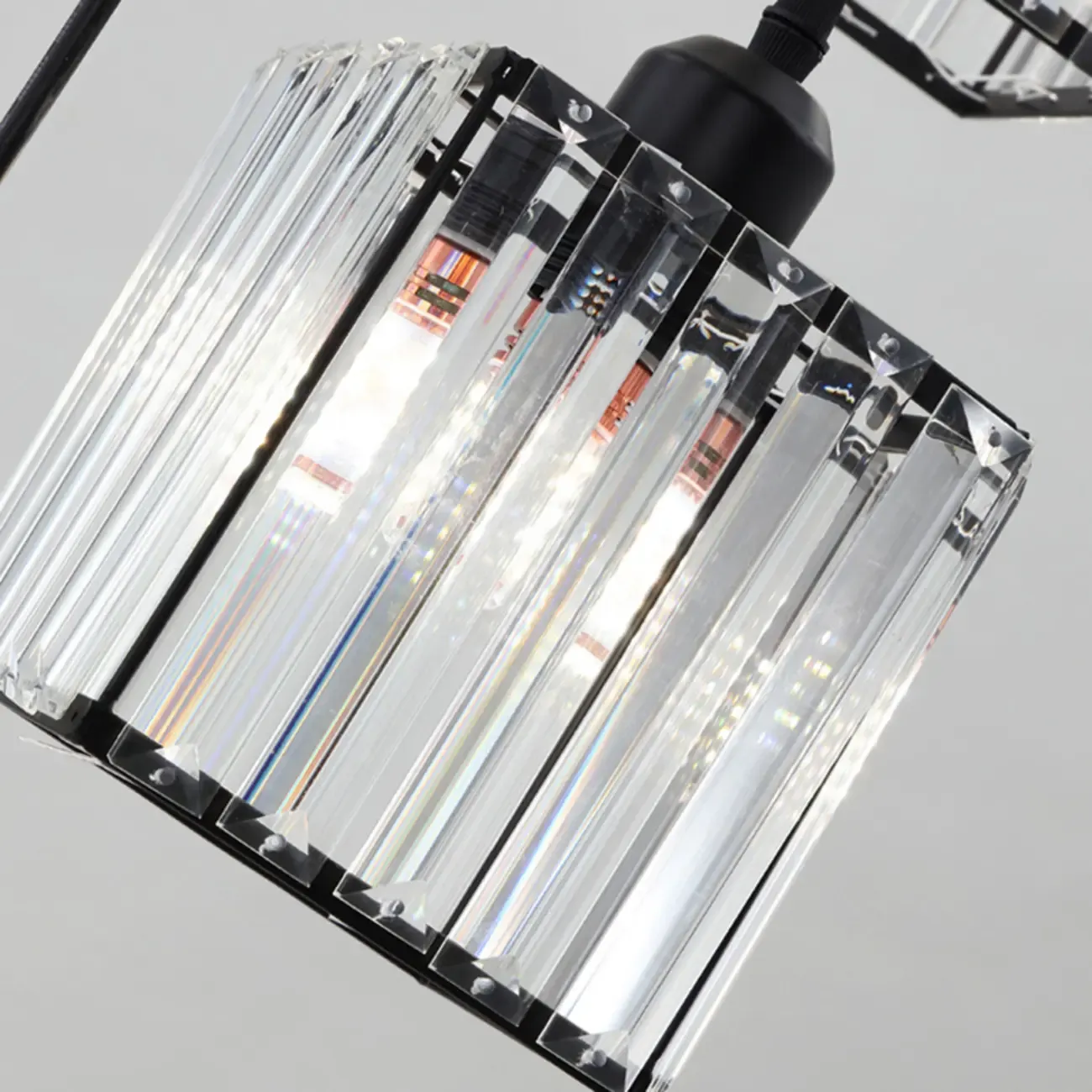 6-Light Spiral Clear Crystal Black Metal Stairwell Pendant Light Image - 22