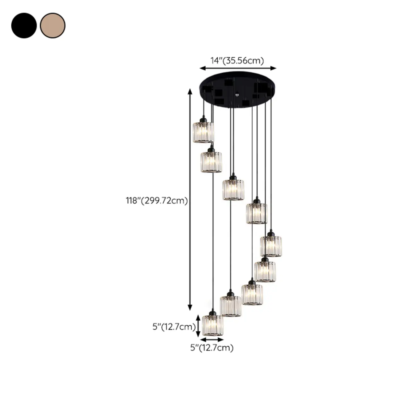 6-Light Spiral Clear Crystal Black Metal Stairwell Pendant Light Image - 29 | homeyfad
