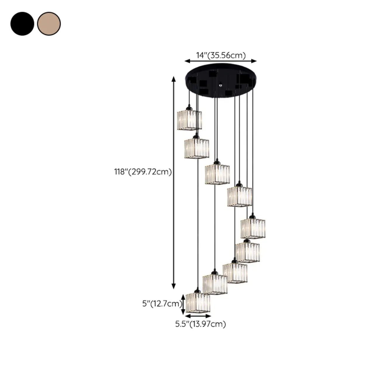6-Light Spiral Clear Crystal Black Metal Stairwell Pendant Light Image - 30 | homeyfad