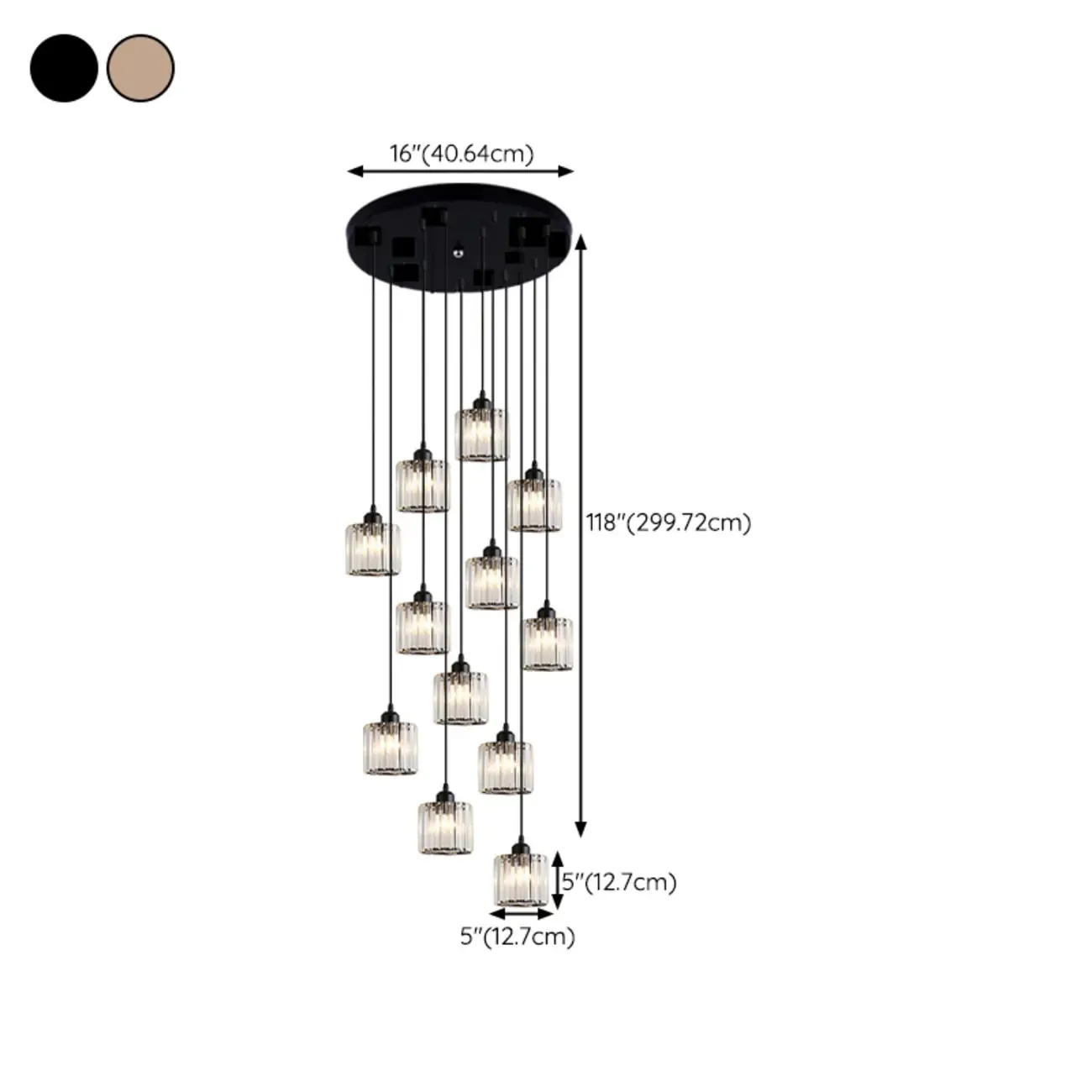 6-Light Spiral Clear Crystal Black Metal Stairwell Pendant Light Image - 31