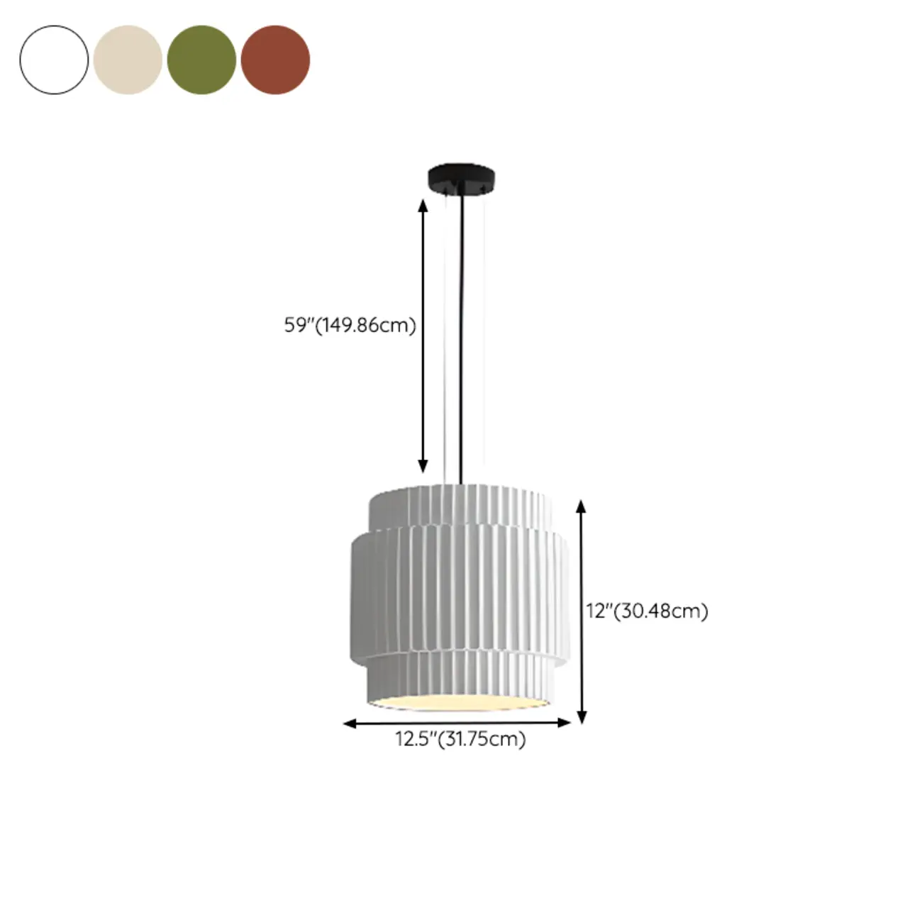 Modern White Stripe Cylinder Resin Pendant Light for Living Room #size