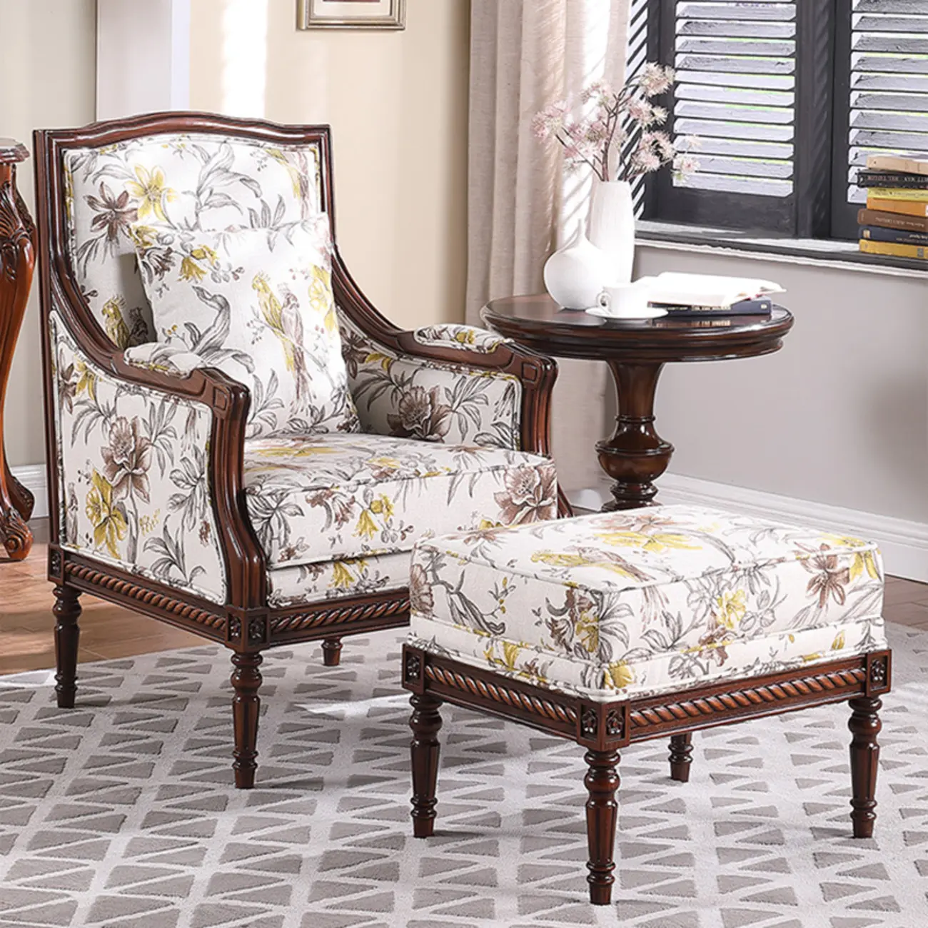 Vintage Fabric Armchair with Floral Pattern and Pillow Image - 1 | homeyfad