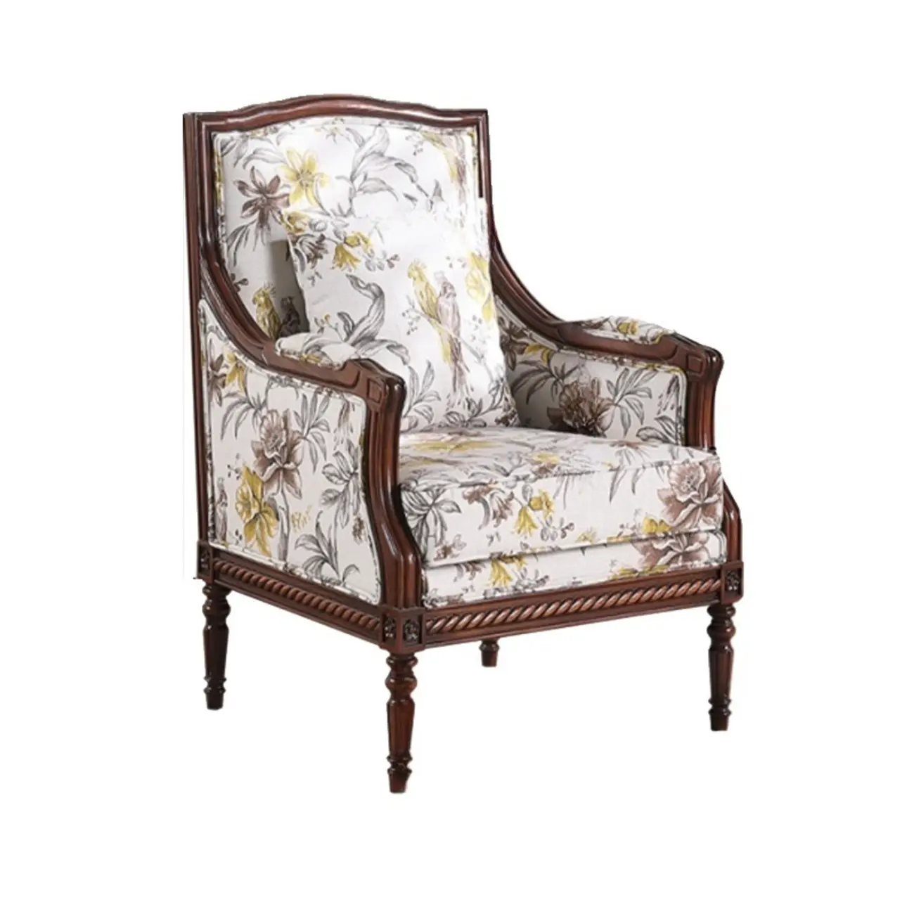 Vintage Fabric Armchair with Floral Pattern and Pillow Image - 4 | homeyfad