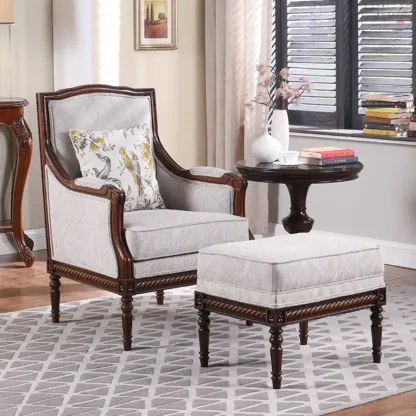 Vintage Fabric Armchair with Floral Pattern and Pillow Image - 6