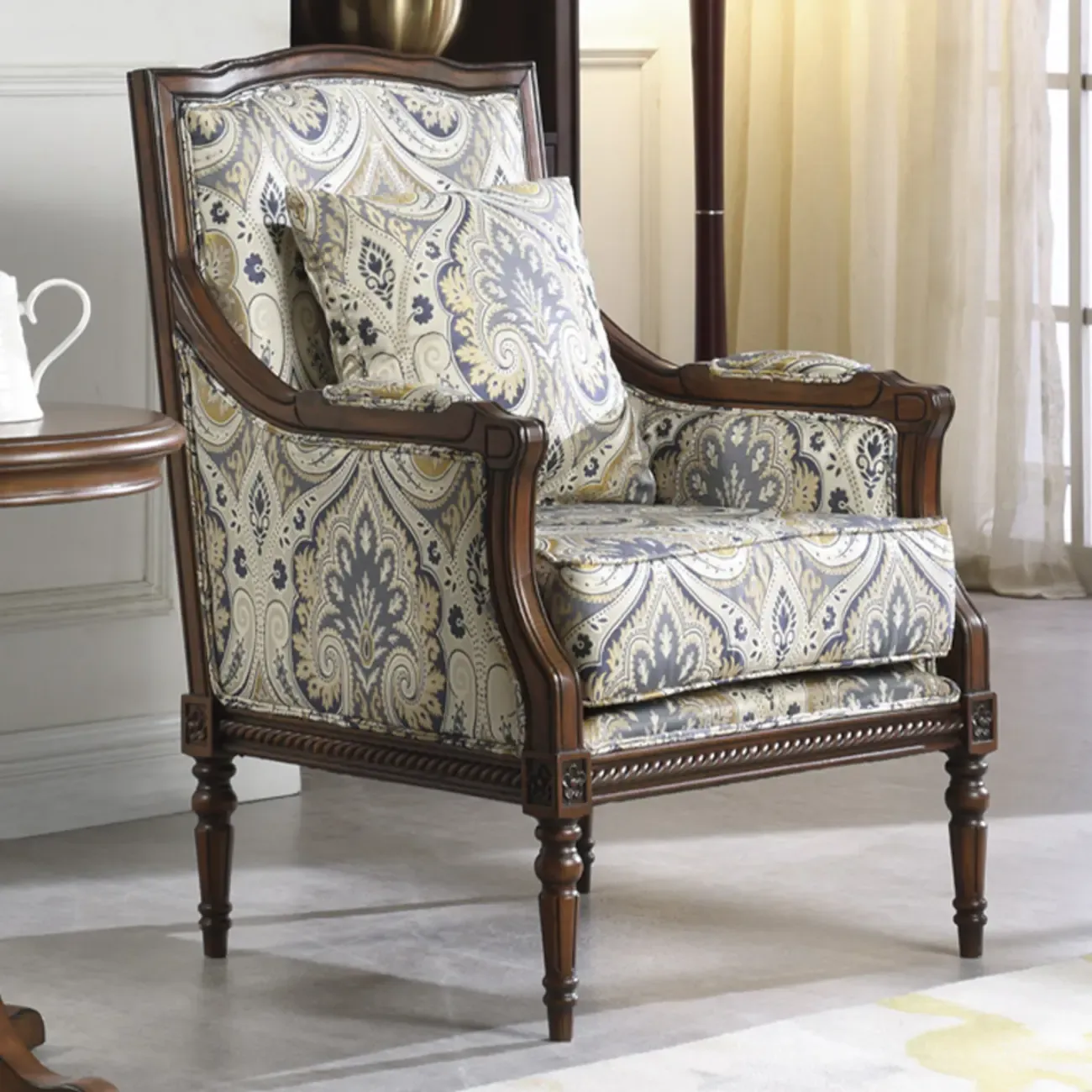 Vintage Fabric Armchair with Floral Pattern and Pillow Image - 7