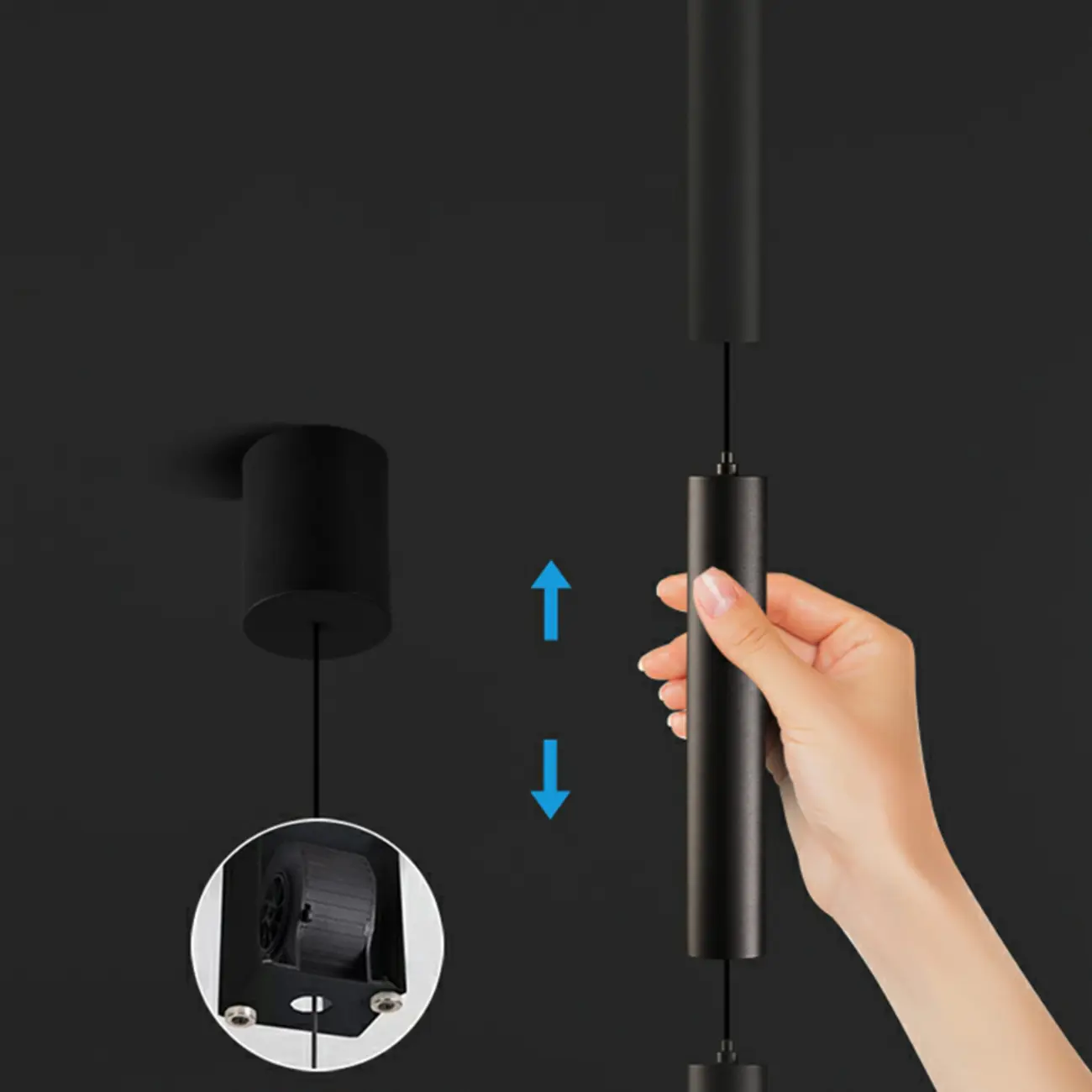 Sleek Long Tube Black Aluminum Pendant Light for Bedside Image - 8 | homeyfad