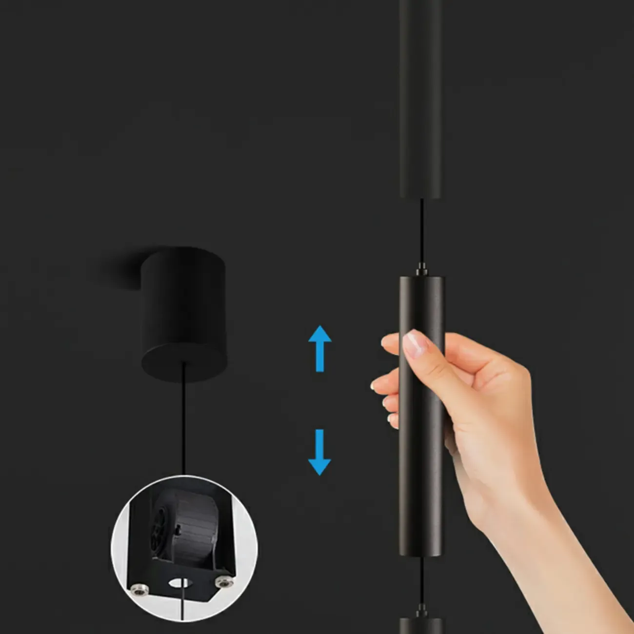 Sleek Long Tube Black Aluminum Pendant Light for Bedside Image - 8