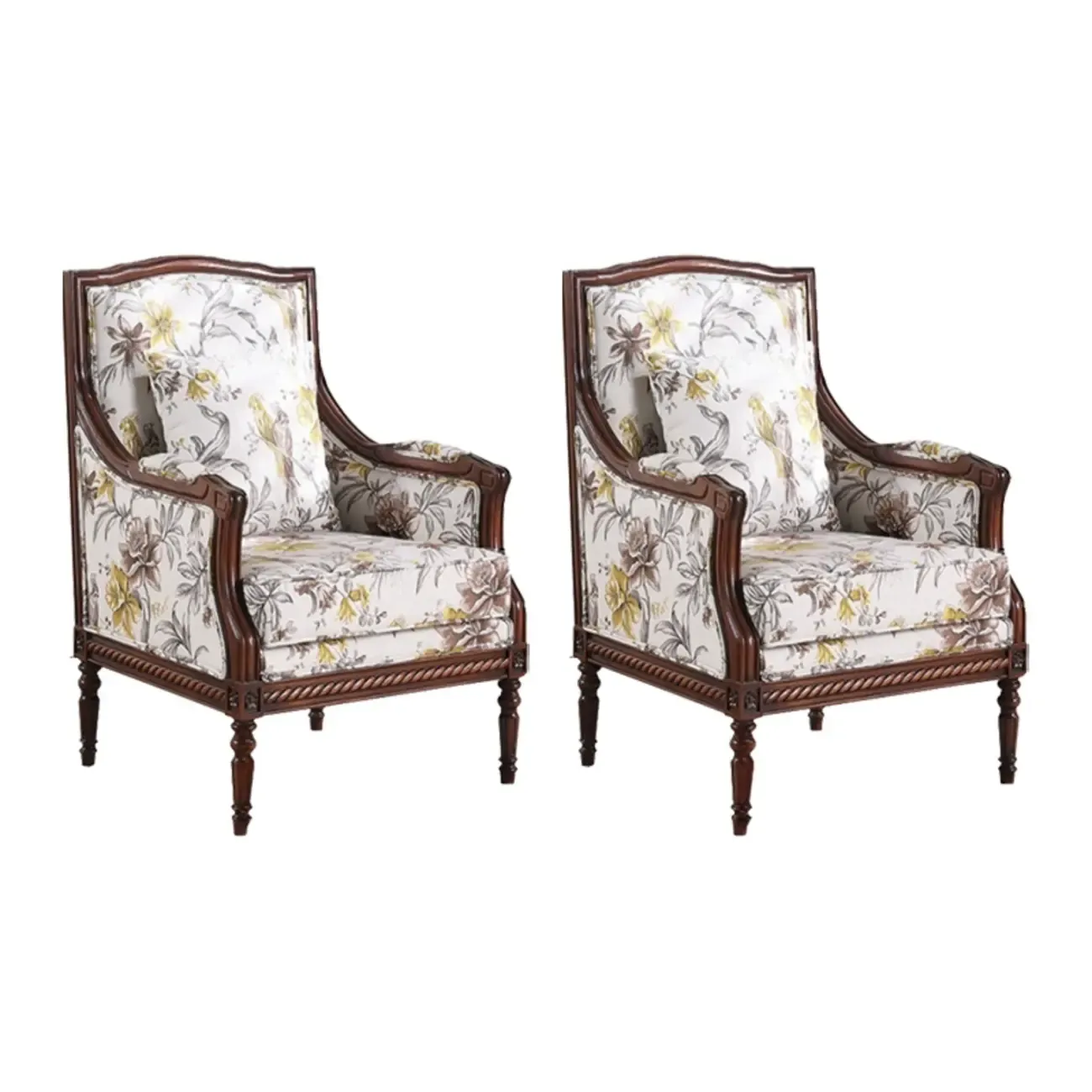 Vintage Fabric Armchair with Floral Pattern and Pillow Image - 11