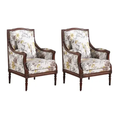 Vintage Fabric Armchair with Floral Pattern and Pillow Image - 11