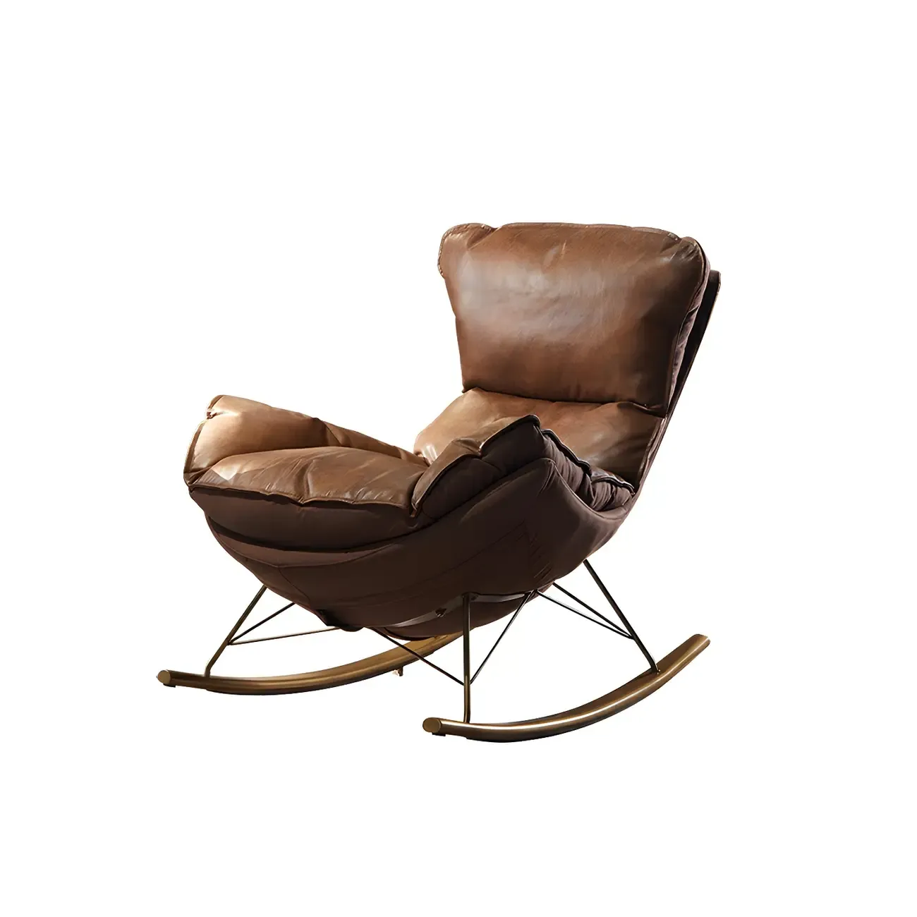 Brown Modern Upholstered Rocking Chair with Ottoman for Indoor Image - 3