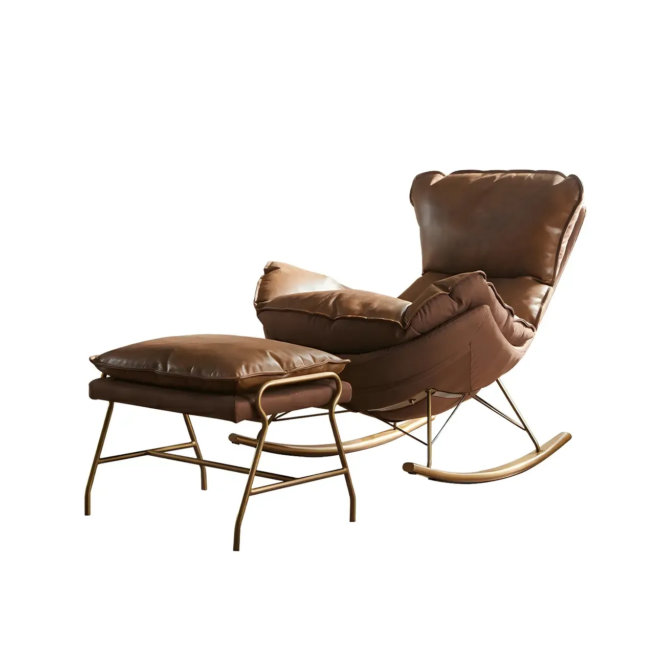 Brown Modern Upholstered Rocking Chair with Ottoman for Indoor - HomeyFad