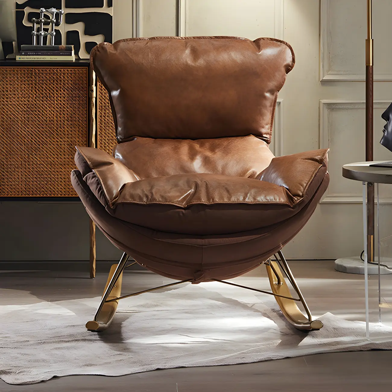 Brown Modern Upholstered Rocking Chair with Ottoman for Indoor Image - 7 | homeyfad