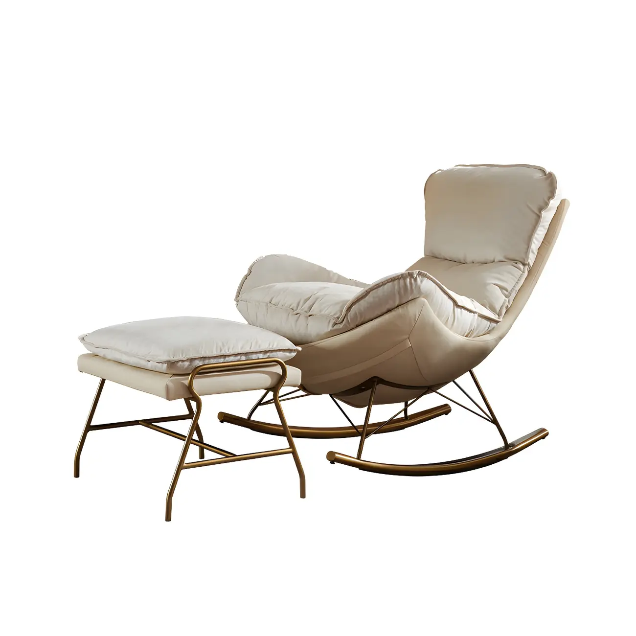 Brown Modern Upholstered Rocking Chair with Ottoman for Indoor Image - 8 | homeyfad