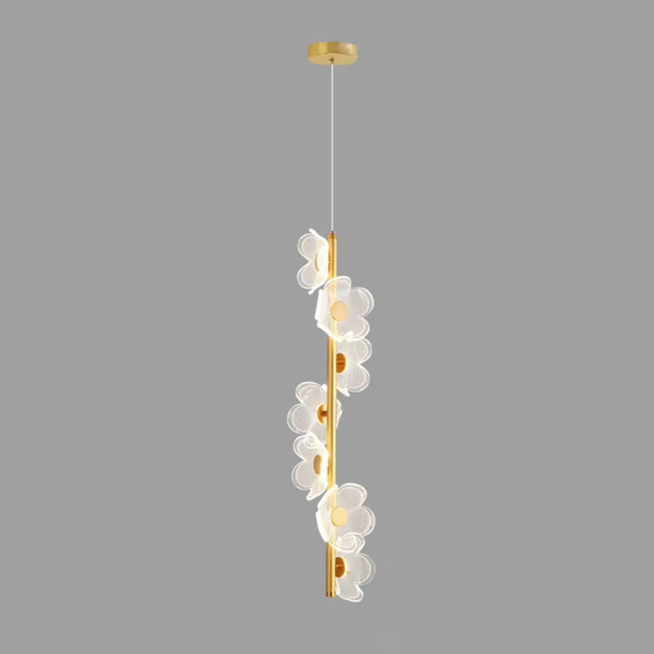 Designer Acrylic floral pendant light with golden tube for decor Image - 3 | homeyfad