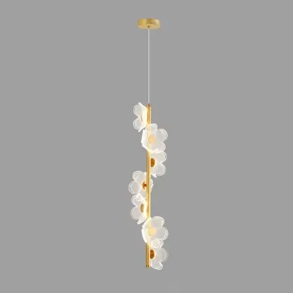 Designer Acrylic floral pendant light with golden tube for decor Image - 3