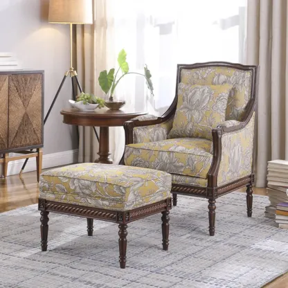 Vintage Fabric Armchair with Floral Pattern and Pillow Image - 18