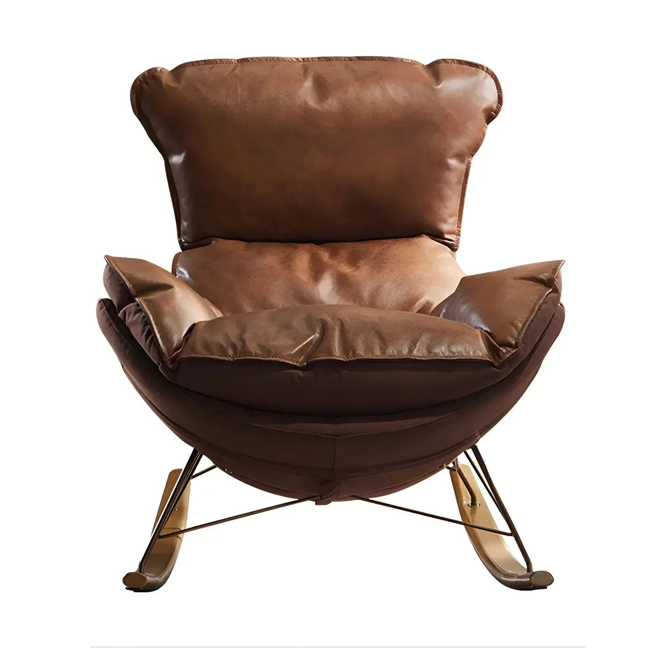 Brown Modern Upholstered Rocking Chair with Ottoman for Indoor Image - 10