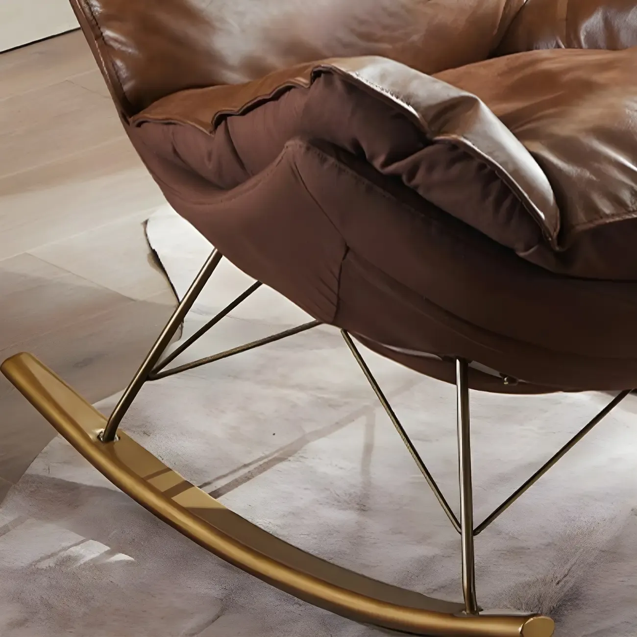 Brown Modern Upholstered Rocking Chair with Ottoman for Indoor Image - 11