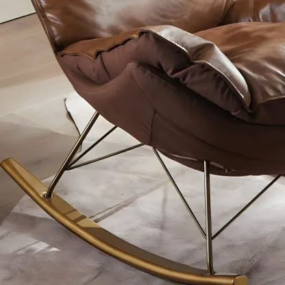 Brown Modern Upholstered Rocking Chair with Ottoman for Indoor Image - 11