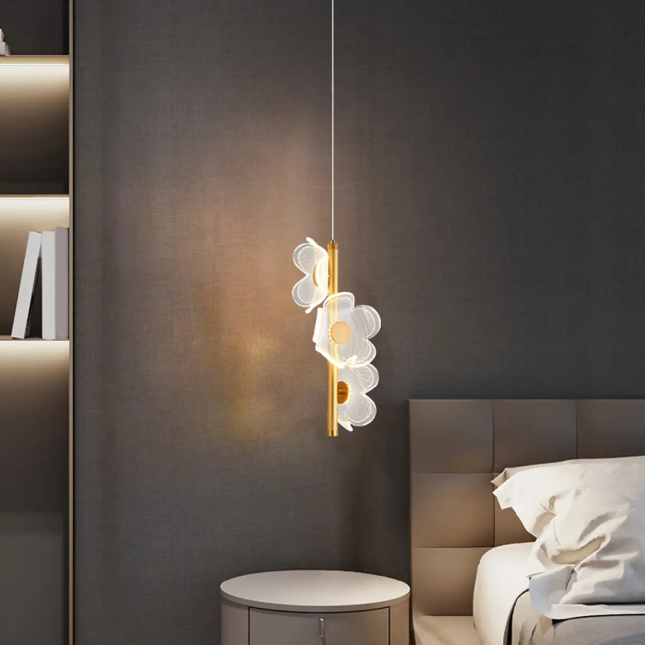 Designer Acrylic floral pendant light with golden tube for decor Image - 6 | homeyfad