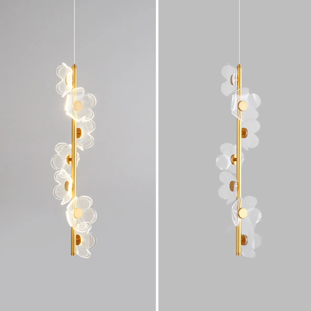 Designer Acrylic floral pendant light with golden tube for decor Image - 9 | homeyfad