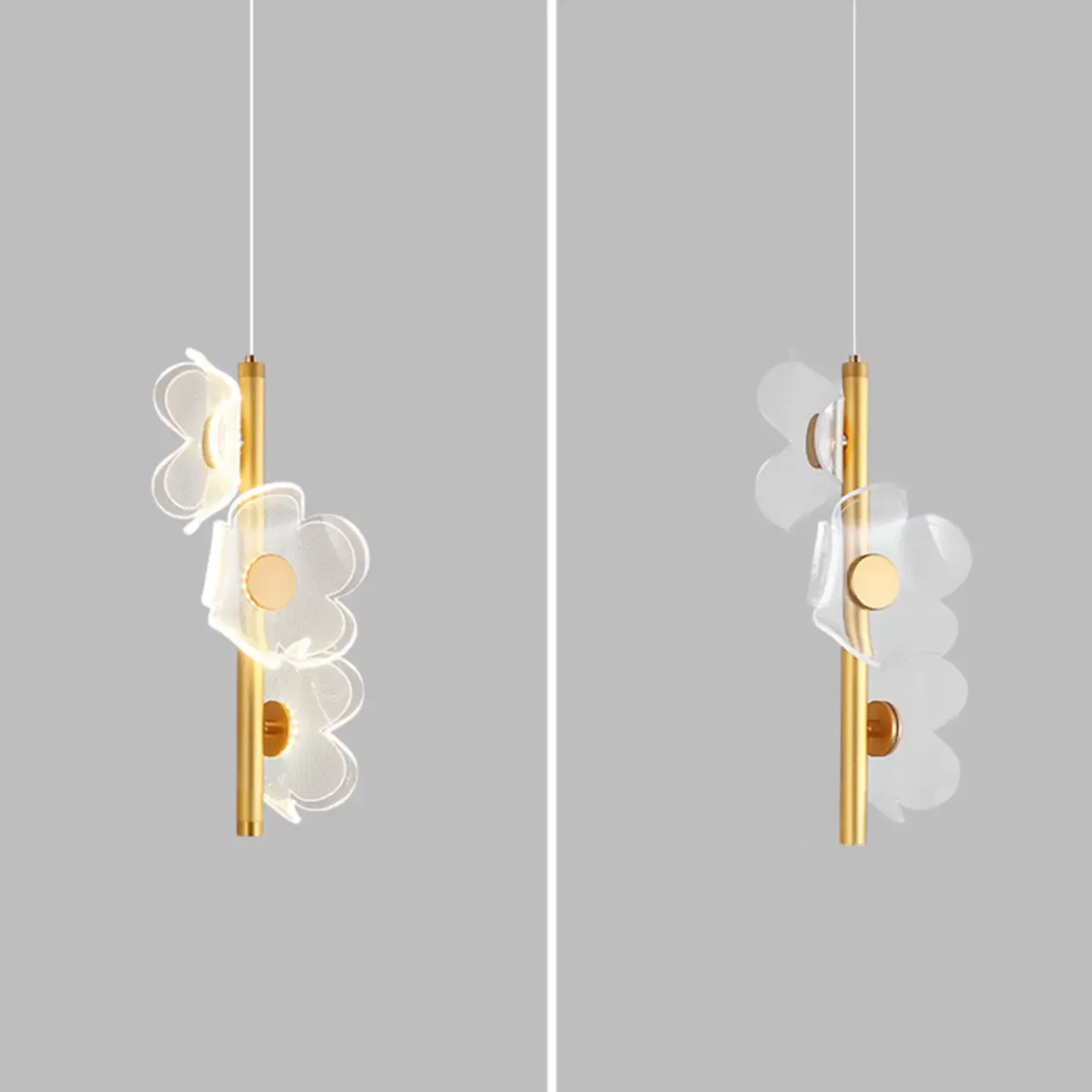 Designer Acrylic floral pendant light with golden tube for decor Image - 10