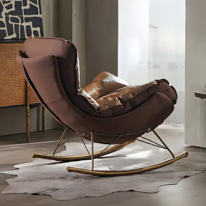 Brown Modern Upholstered Rocking Chair with Ottoman for Indoor Image - 15
