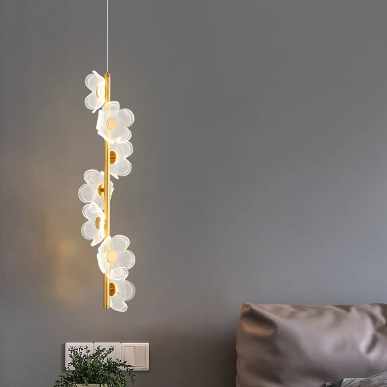 Designer Acrylic floral pendant light with golden tube for decor Image - 14 | homeyfad