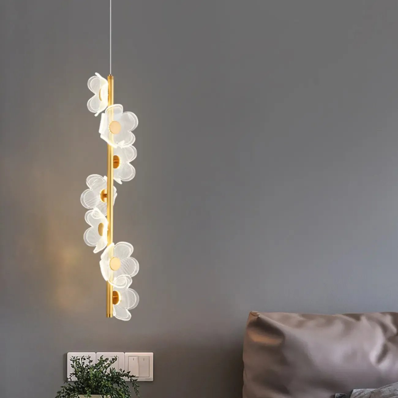 Designer Acrylic floral pendant light with golden tube for decor Image - 14