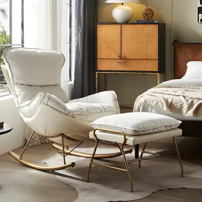 Brown Modern Upholstered Rocking Chair with Ottoman for Indoor Image - 17