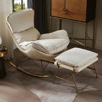 Brown Modern Upholstered Rocking Chair with Ottoman for Indoor Image - 18