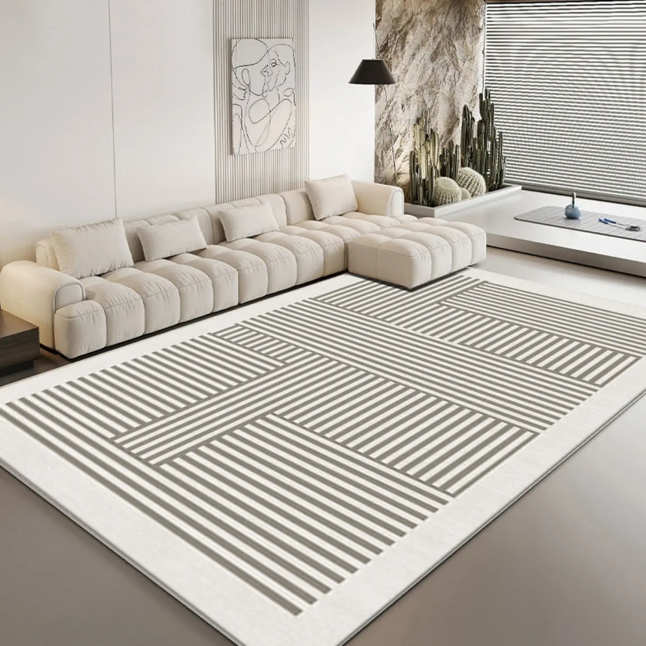  Contemporary Geometric Polyester Striped Rectangle Area Rug Image - 1 | homeyfad