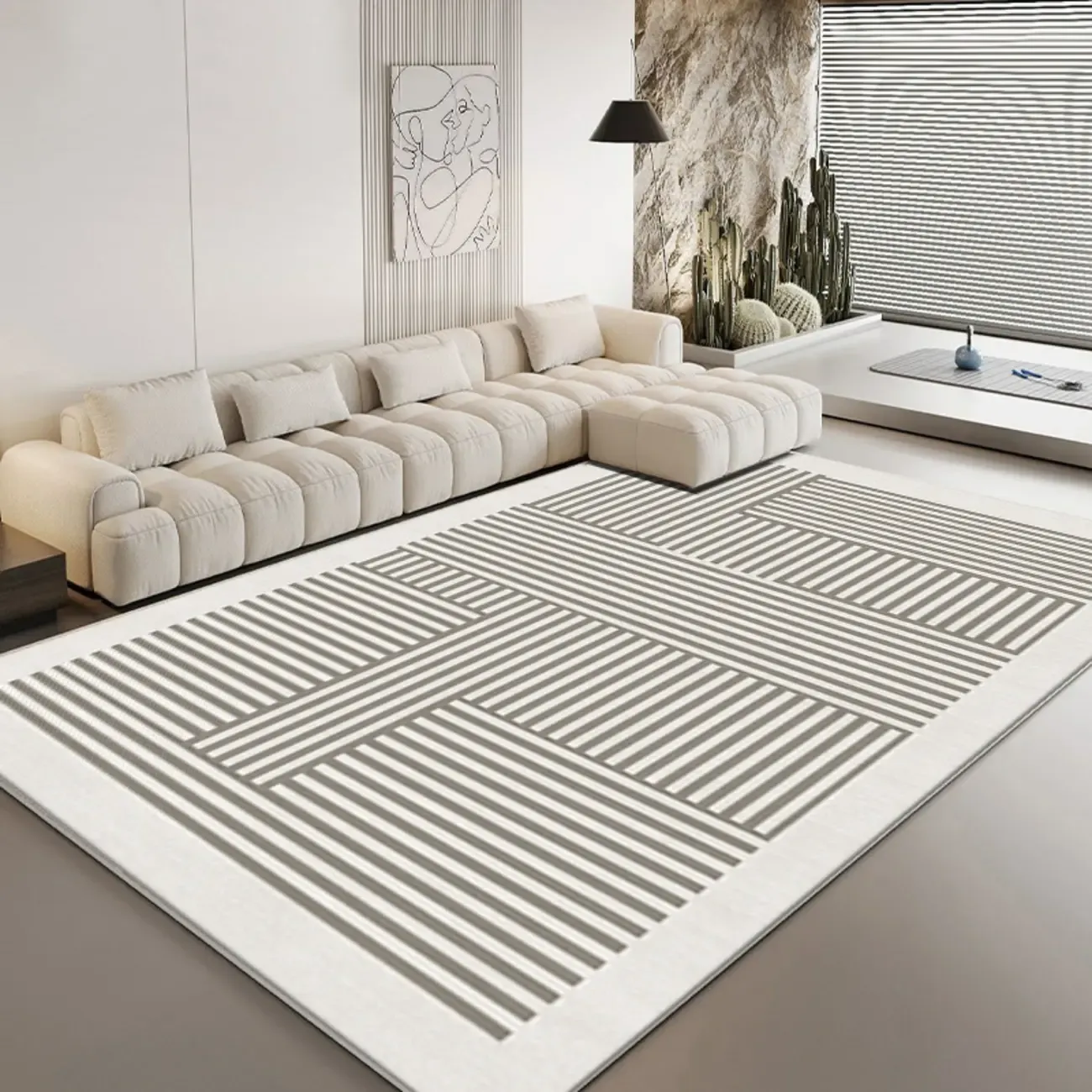 Contemporary Geometric Polyester Striped Rectangle Area Rug Image - 1