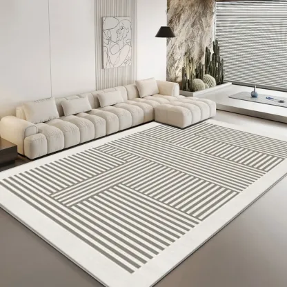  Contemporary Geometric Polyester Striped Rectangle Area Rug Image - 1