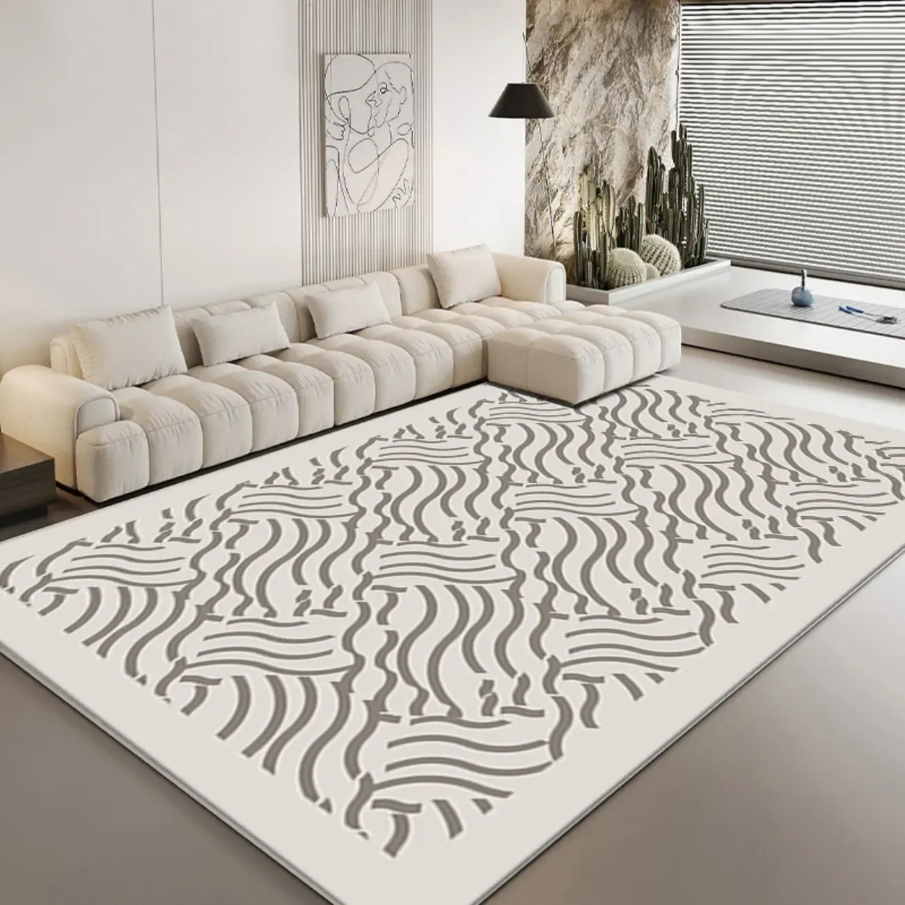 Contemporary Geometric Polyester Striped Rectangle Area Rug Image - 2