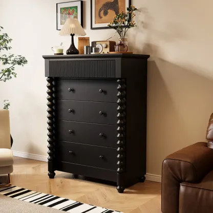 Traditional Wood Dresser with 5-Drawers for Living Room Image - 5