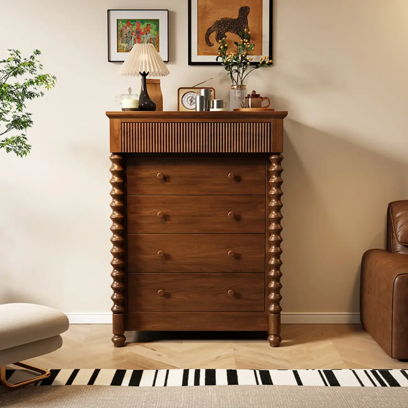 Traditional Wood Dresser with 5-Drawers for Living Room Image - 6