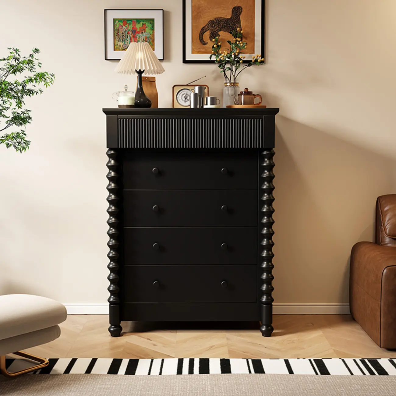 Traditional Wood Dresser with 5-Drawers for Living Room Image - 7 | homeyfad