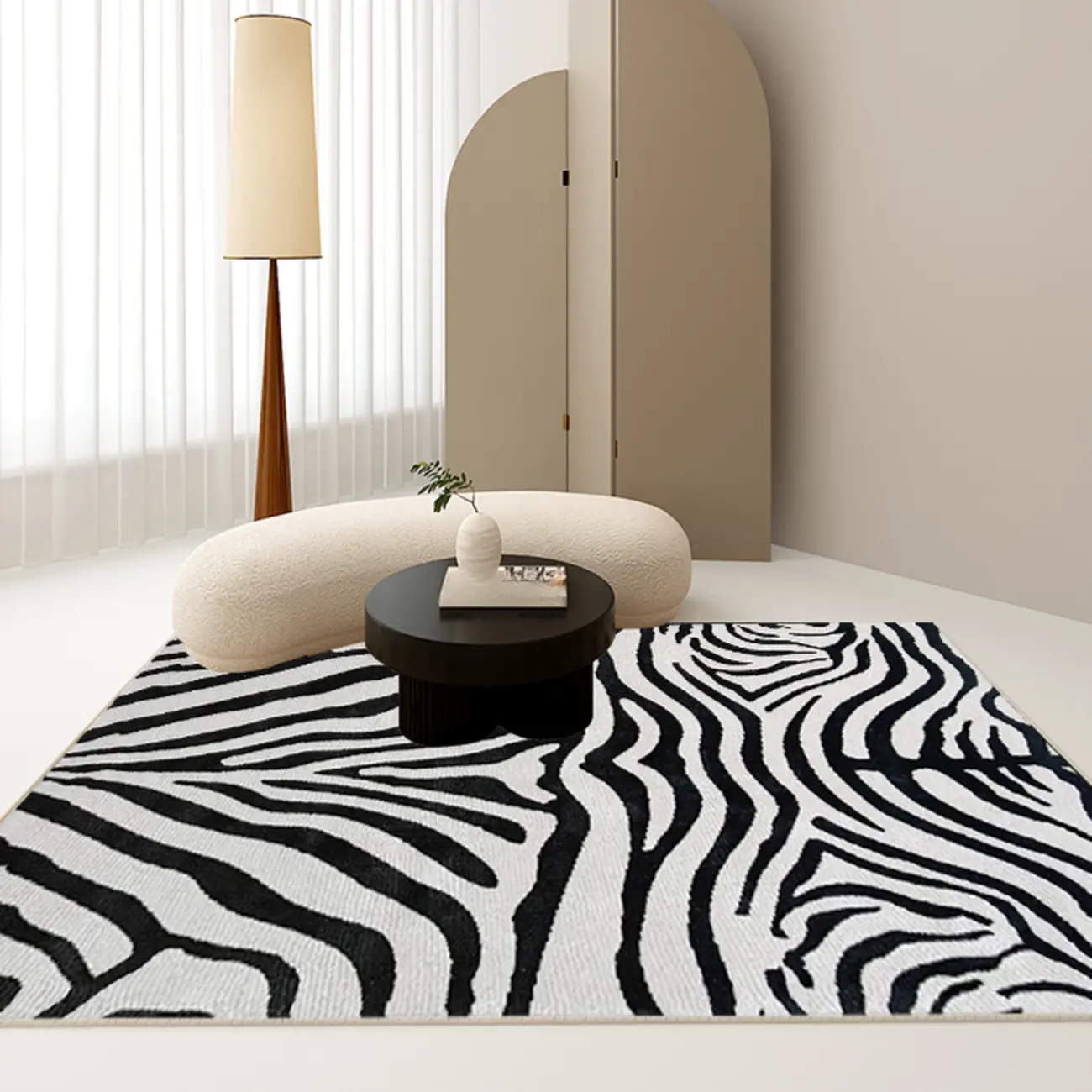 Modern Loop Velvet Black and White Striped Rectangular Area Rug Image - 2 | homeyfad