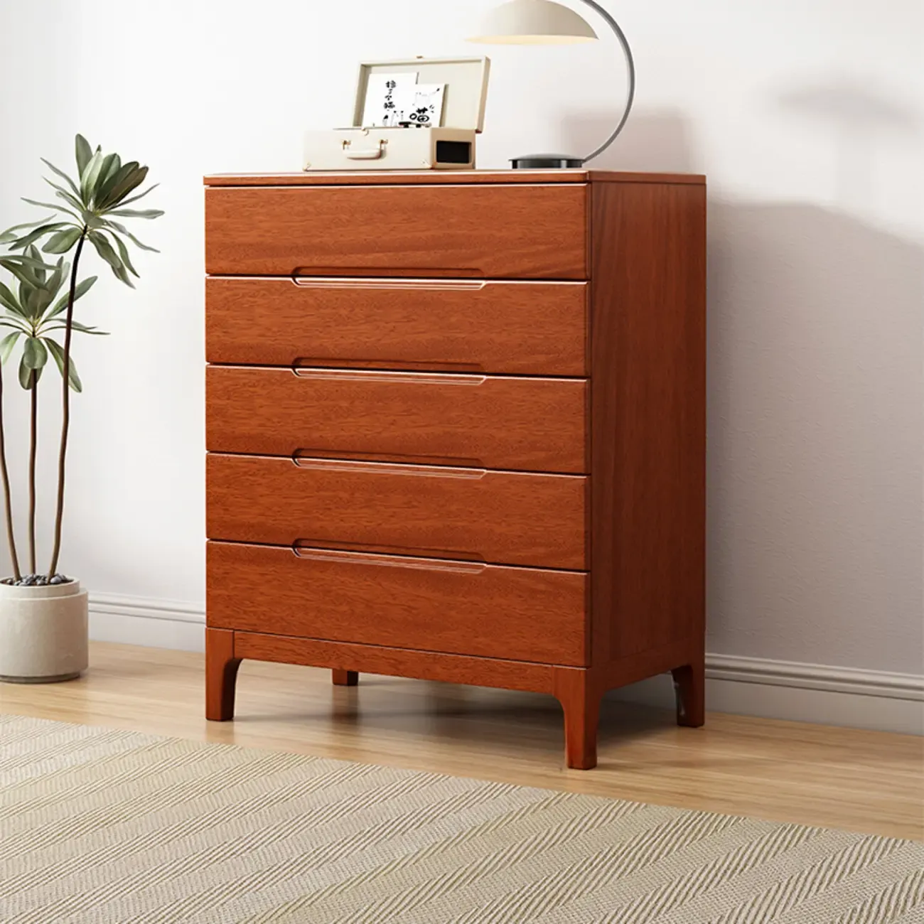 Classic Wooden Dresser with 5-Drawers for Living Room Image - 4