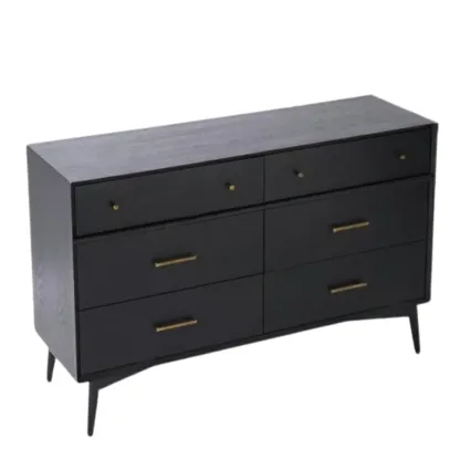 Modern Black Wood Dresser with 6 Drawers for Bedroom Image - 2