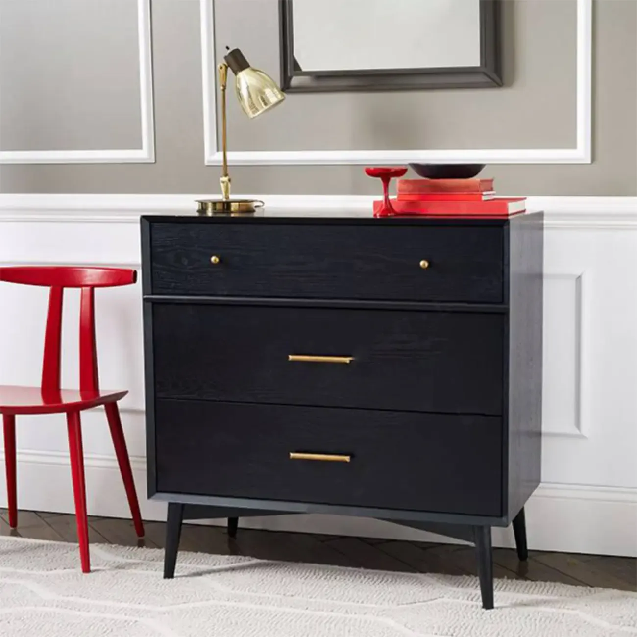 Modern Black Wood Dresser with 6 Drawers for Bedroom Image - 3